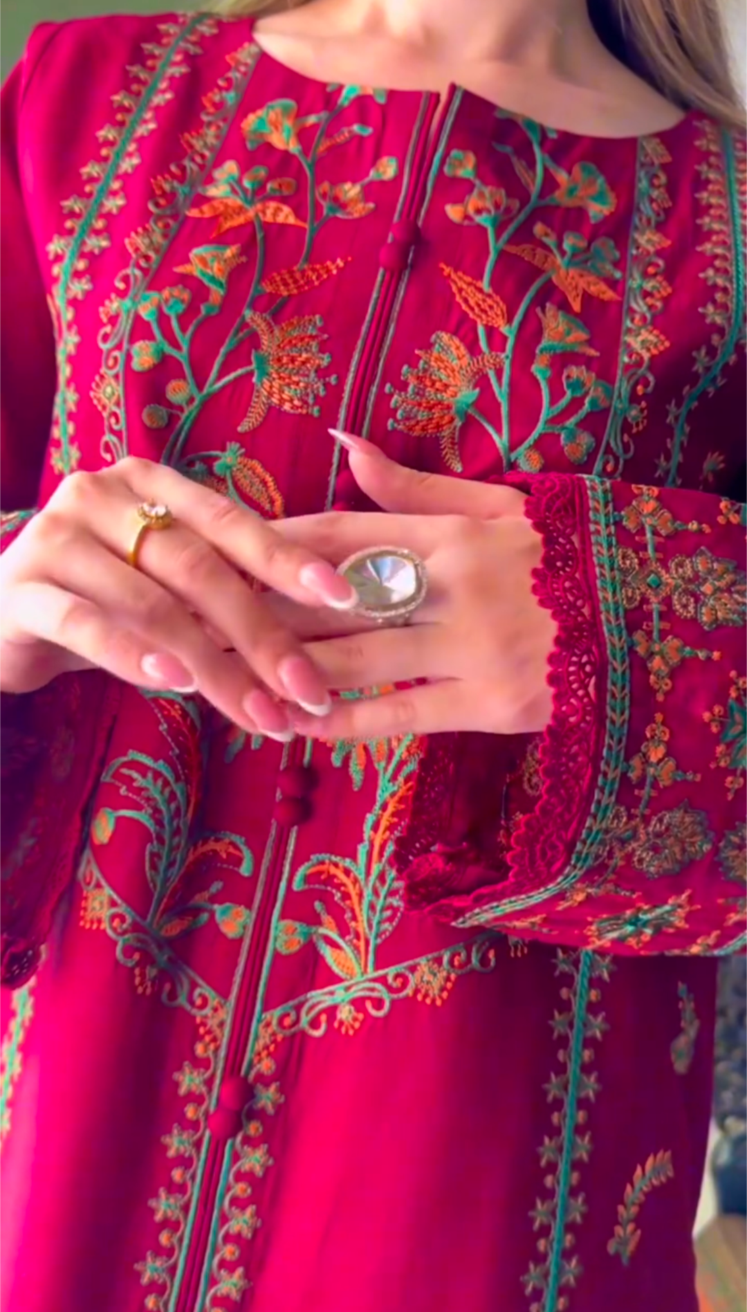 Luxury Embroidered 3-Piece Dress Set – Deep Magenta Edition - Image 9