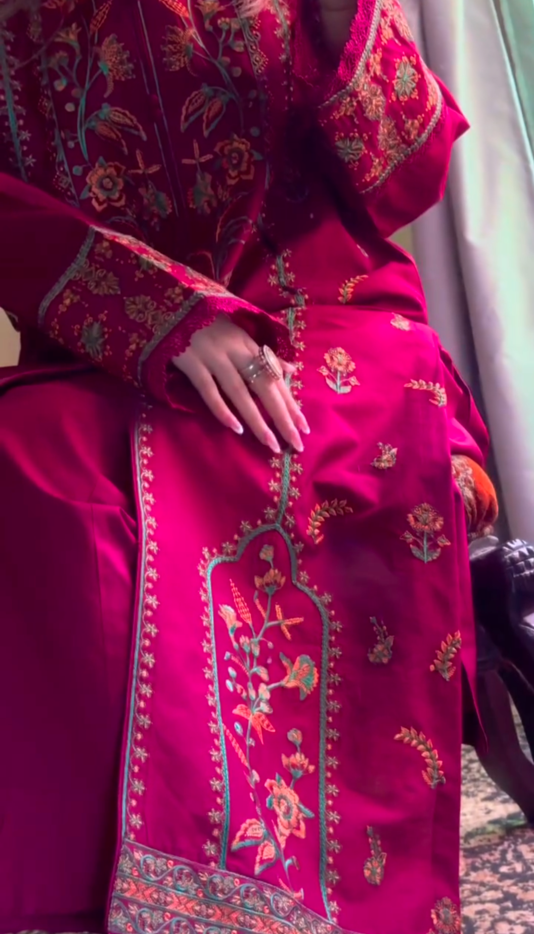 Luxury Embroidered 3-Piece Dress Set – Deep Magenta Edition - Image 7