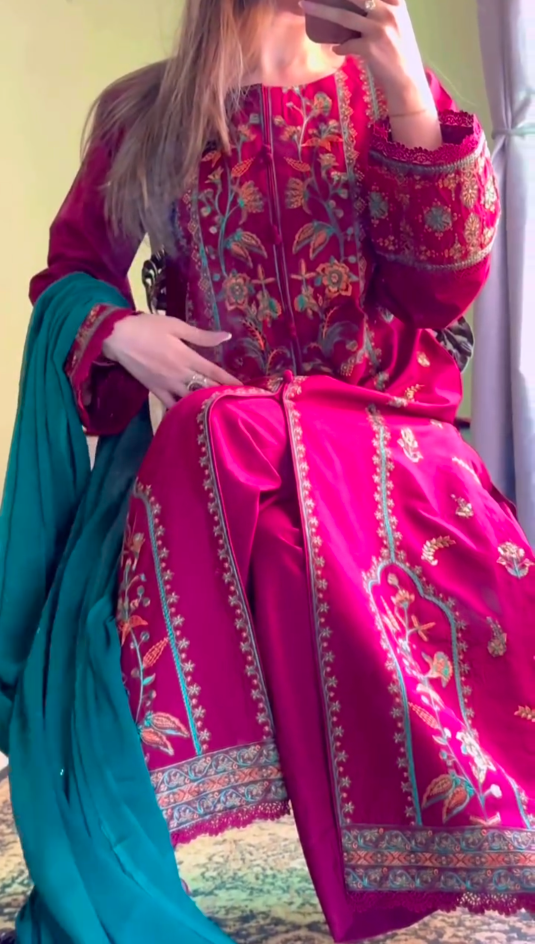 Luxury Embroidered 3-Piece Dress Set – Deep Magenta Edition - Image 2