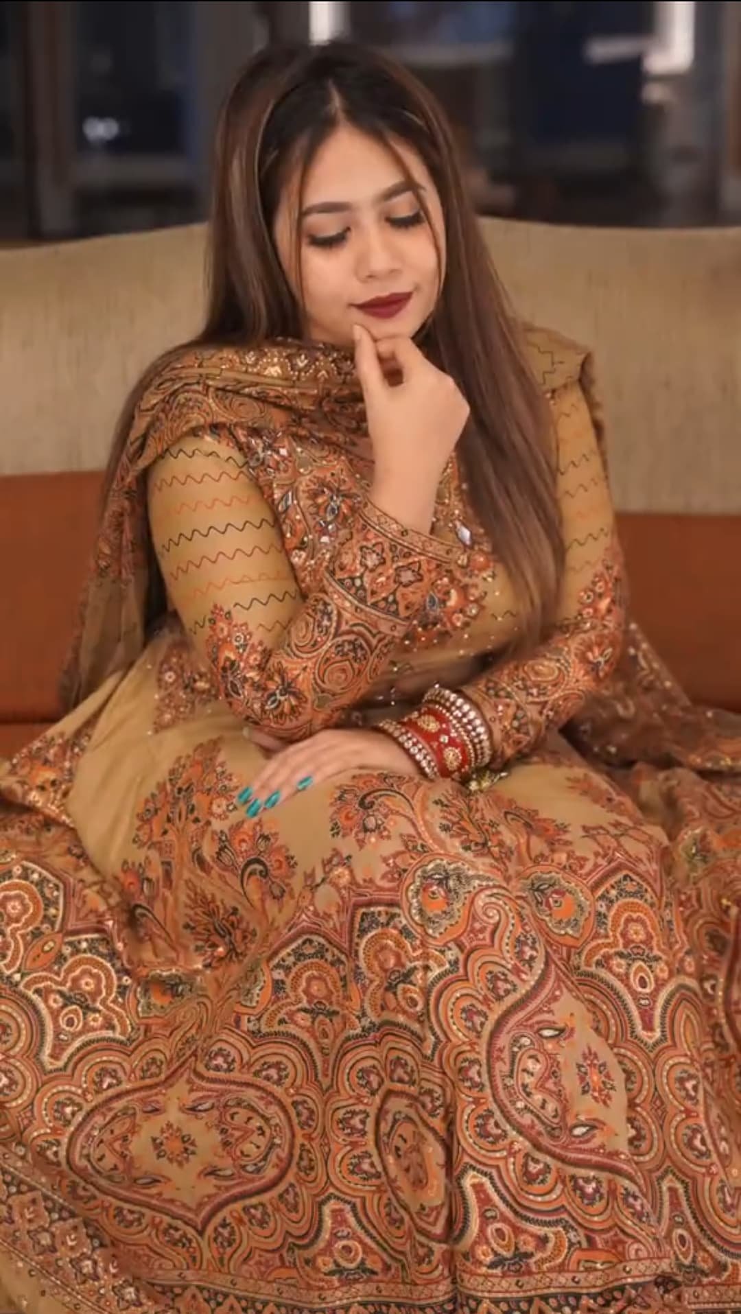 Luxury Printed Anarkali Gown Set with Matching Mask – 2 Piece Set - Image 3