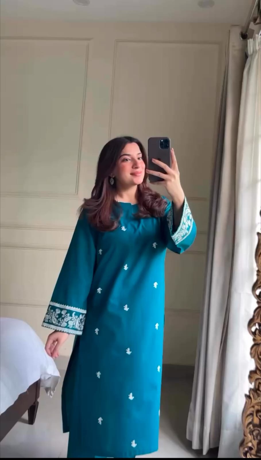 Teal Blue Embroidered Lawn 3-Piece Suit with Chiffon Dupatta