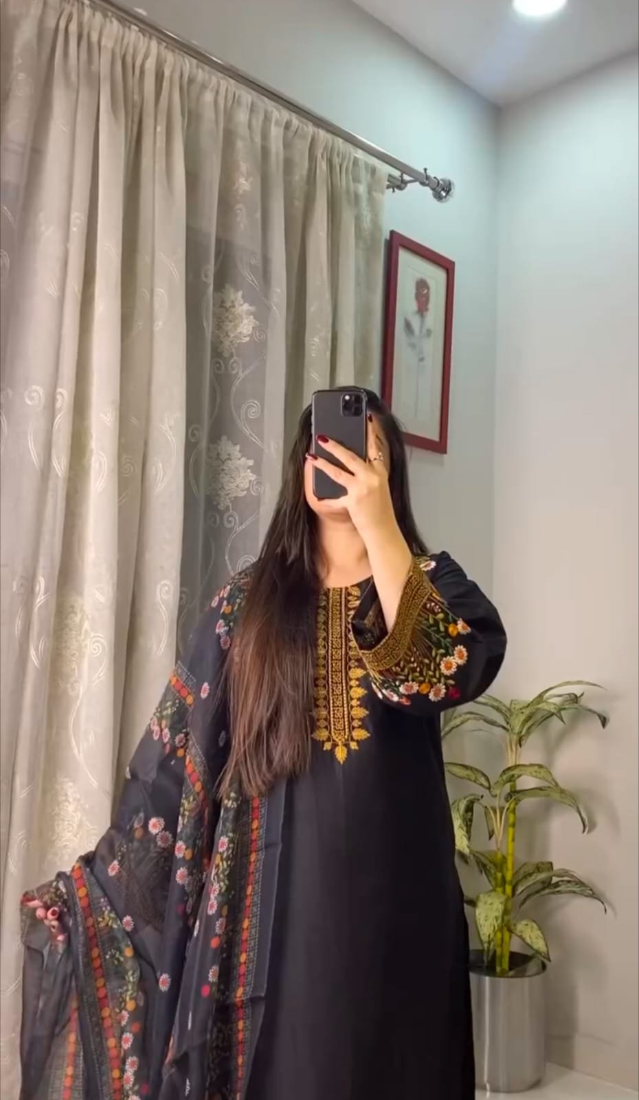 Black Traditional Embroidered 3-Piece Set - Image 2