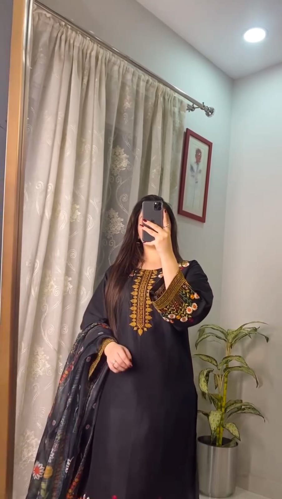 Black Traditional Embroidered 3-Piece Set - Image 3