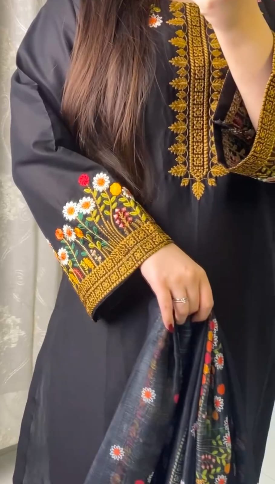 Black Traditional Embroidered 3-Piece Set - Image 5