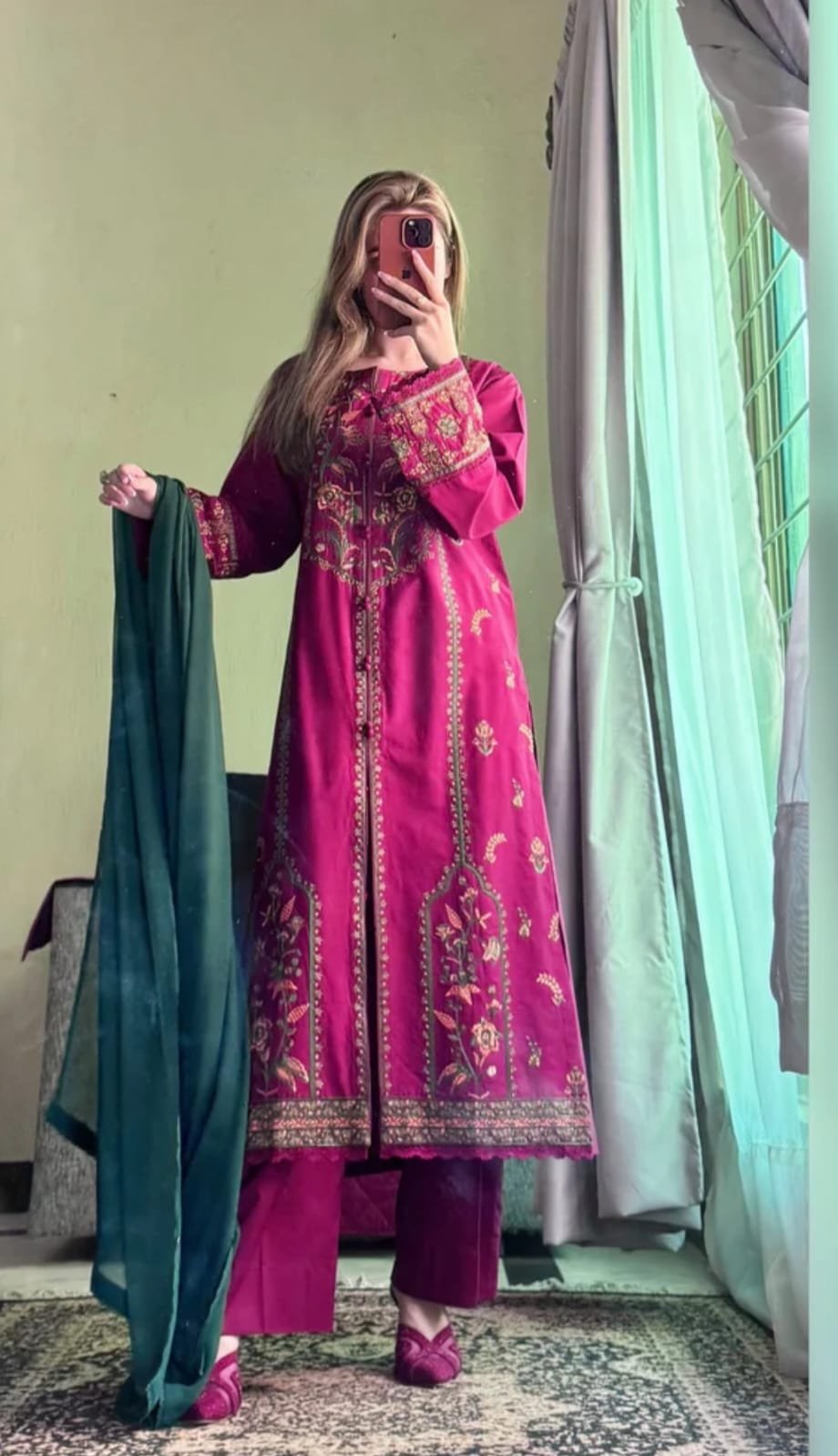 Luxury Embroidered 3-Piece Dress Set – Deep Magenta Edition - Image 6