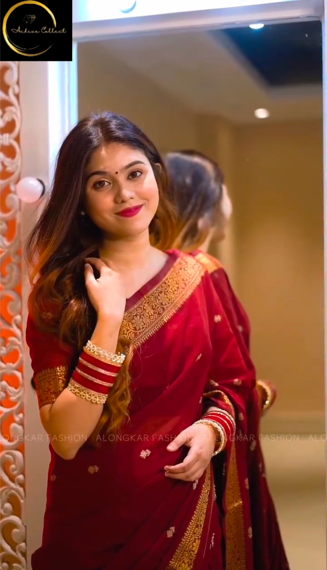 Maroon Saree with Golden Border + ব্লাউজ পিস - Image 3