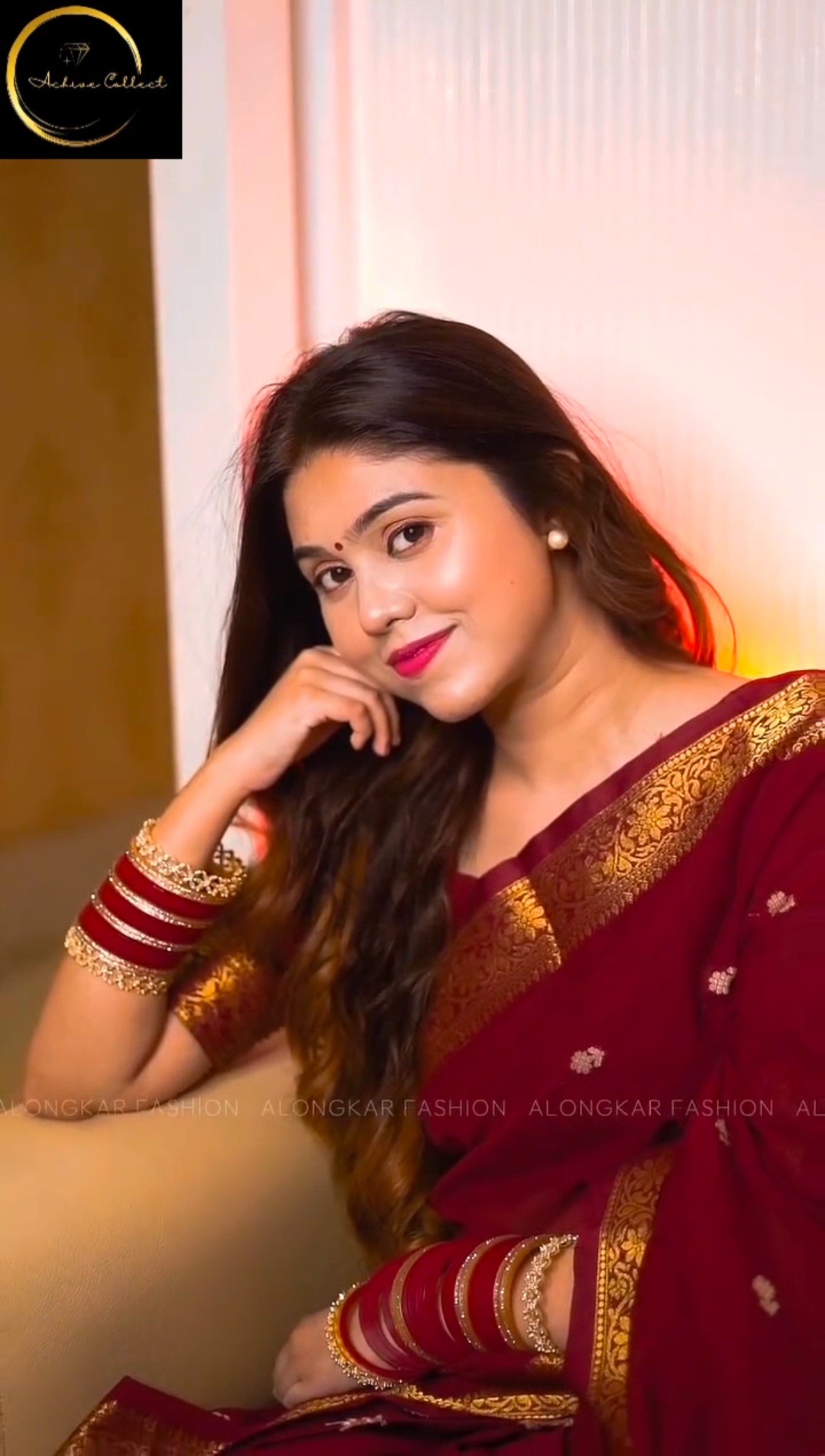 Maroon Saree with Golden Border + ব্লাউজ পিস - Image 5