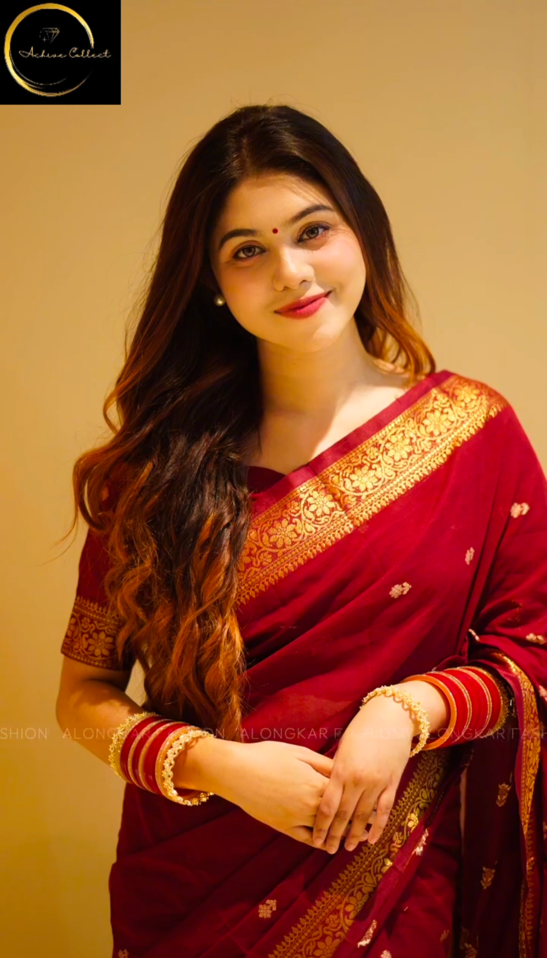 Maroon Saree with Golden Border + ব্লাউজ পিস - Image 4