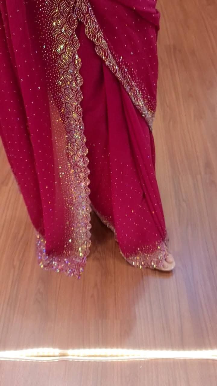 White Gold ইন্ডিয়ান জর্জেট শাড়ি – ব্লাউজ পিসসহ - Image 8