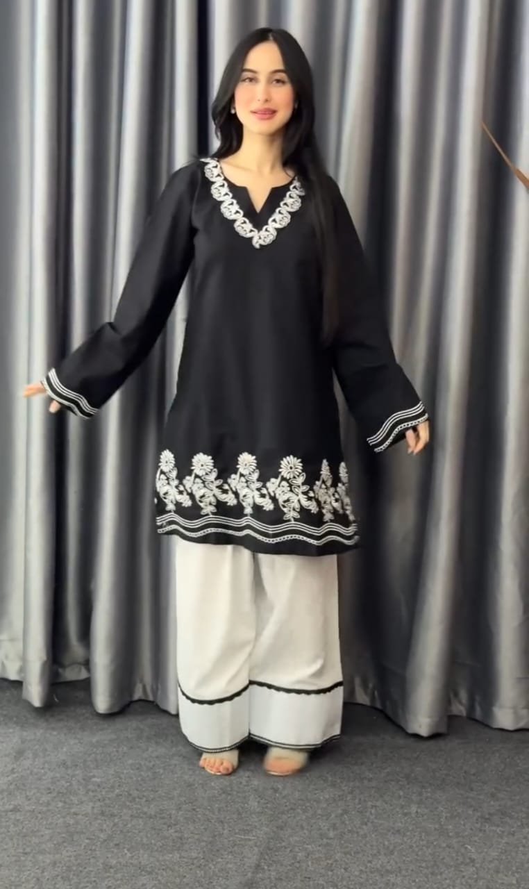 Black & White Embroidered 2-Piece Set - Image 3