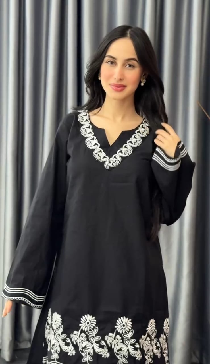 Black & White Embroidered 2-Piece Set