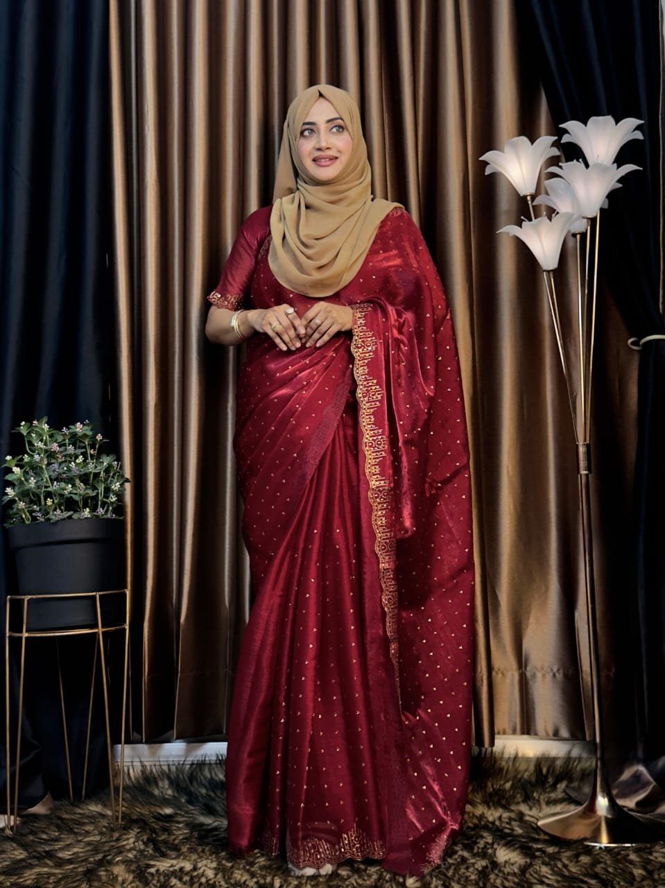 Jimichoo Imported Indian Saree – Elegant Party Wear Collection (Black-Meroon)