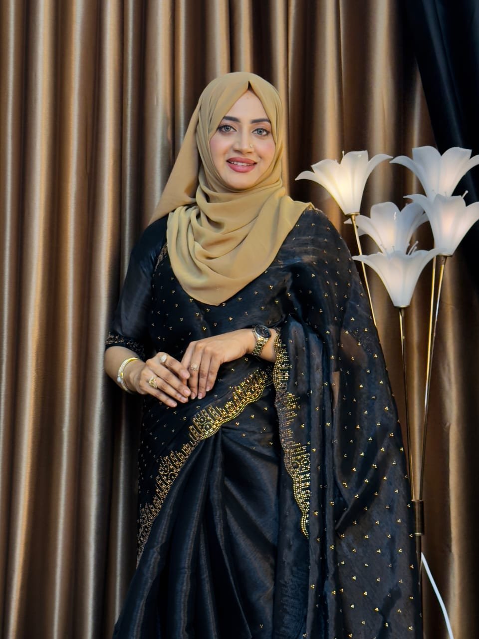 Jimichoo Imported Indian Saree – Elegant Party Wear Collection (Black-Meroon) - Image 2