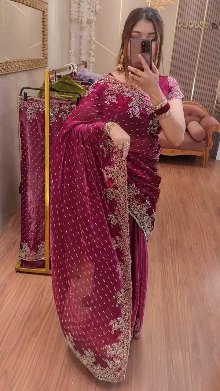 Luxury Indian Imported Jimmy Choo Saree All Over Stone Work - Image 2