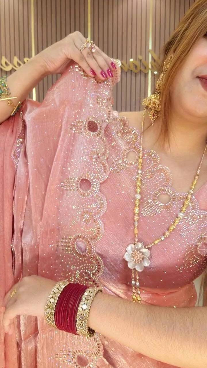 Indian Imported Jimichoo Designer Saree – Pink - Image 2