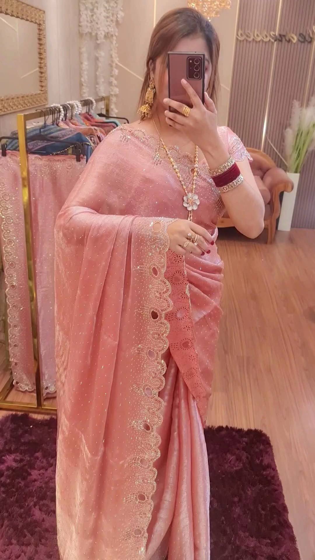 Indian Imported Jimichoo Designer Saree – Pink - Image 3